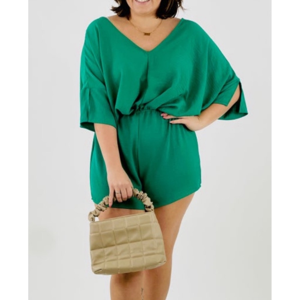 GeeGee You've Got The Look Romper in Kelly Green